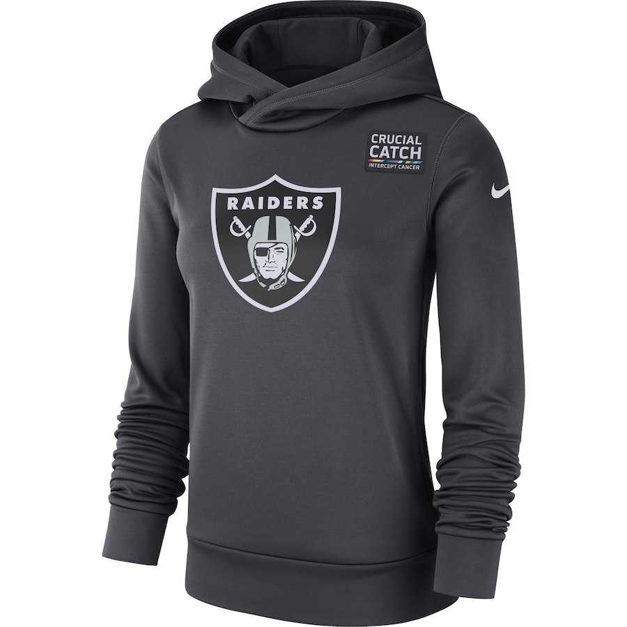 Women Oakland Raiders Anthracite Nike Crucial Catch Performance Hoodie,We sell and wholesale Women Oakland Raiders Anthracite Nike Crucial Catch Performance Hoodie on line form chian!